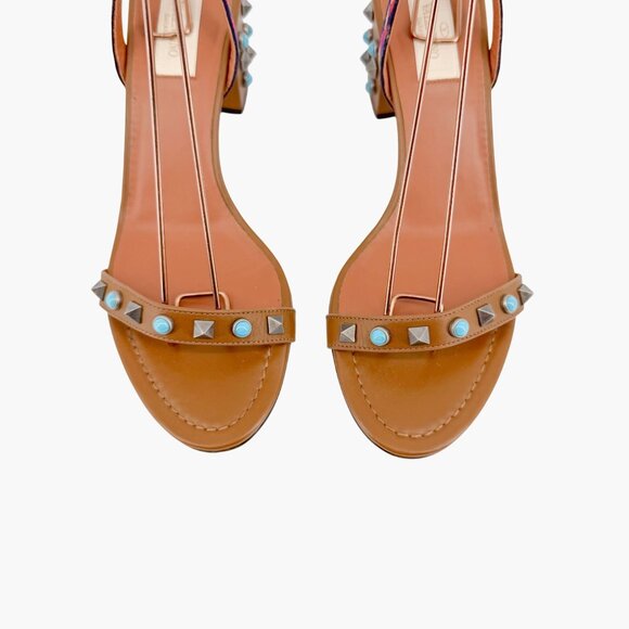 Valentino Garavani Rockstud Rolling Sandals EU 38.5 US 8.5 Brown Ankle Wrap - Picture 3 of 12